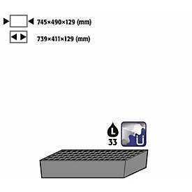 Bodenauffangwanne Stawa-R mit Gitterrost für asecos Chemikalienschränke der CS und CX Serie, Stahlblech, blau, B 745 x T 490 x H 129 mm, 33 l