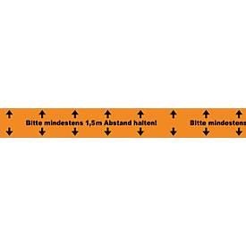 Bodenmarkierungsband Bitte mind. 1,5 m Abstand halten, Stärke 52 μm, Naturkautschuk, L 66 m x B 50 mm, PVC, l.orange, 6 St.