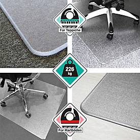 Bodenschutzmatte Floortex Original, rechteckig, für alle Böden, geeignet für Fußbodenheizungen, Stärke 1,7 mm, L 1200 x B 900 mm, PC, transparent
