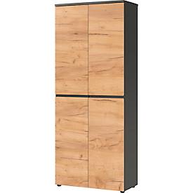 Boston kast, 5 ordnerhoogtes, B 800 x D 400 x H 1970 mm, grafiet &amp; Navarra eiken decor