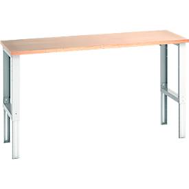 Bott Arbeitstisch cubio, manuell höhenverstellbar, Buche-Multiplexplatte, B 2000 x T 750 x H 740-1140 mm, bis 600 kg, enzianblau/lichtgrau