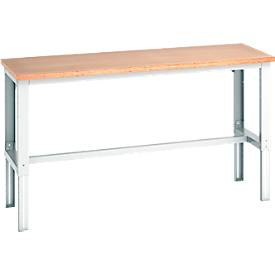 Bott Arbeitstisch cubio, manuell höhenverstellbar, Buche-Multiplexplatte, B 2000 x T 750 x H 740-1140 mm, bis 600 kg, lichtgrau RAL 7035