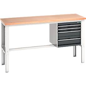 Bott Arbeitstisch, manuell höhenverstellbar, Buche-Multiplexplatte, B 2000 x T 750 x H 740-1140 mm, bis 600 kg, lichtgrau/anthrazitgrau