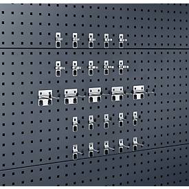 Bott Lochplatten-Zubehörsortiment Perfo, 25-teilig, 15 Haken und 10 Werkzeugklemmen, Metall verzinkt, silber