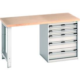 Bott Werkbänke Cubio, Buche-Multiplexplatte, B 1500 x T 750 x H 840 mm, bis 1200 kg, lichtgrau RAL 7035