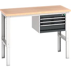 Bott Werkbank cubio, manuell höhenverstellbar, Buche-Multiplexplatte, B 1500 x H 740-1140 mm, Tragkraft 800 kg, anthrazit/lichtgrau RAL 7035