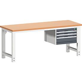 Bott Werkbank cubio, manuell höhenverstellbar, Rotbuche-Arbeitsplatte 40 mm, Stahlgestell, B 2000 x T 750 x H 740-1140 mm, anthrazitgrau/lichtgrau