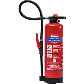 Brandblusser Gloria WKL 6 PRO, DIN EN 3, vermogen 21 A, ideaal voor Li-Ion batterijen tot 642 Wh, 6 l, 65 s, 4 m, slagknop, bluslans & bluspistool