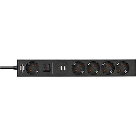 Brennenstuhl 5-fach Steckdosenleiste, mit Schalter, 1x USB-C mit Power Delivery, 2x USB-A, 45 W, grau/schwarz