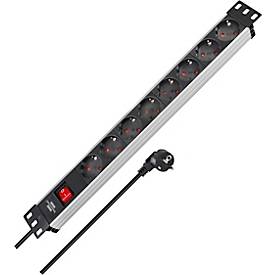 Brennenstuhl Alu-Line 19' Steckdosenleiste, 8-fach, Aluminium, 45° Anordnung, 2m Kabel, IP20, mit Schalter