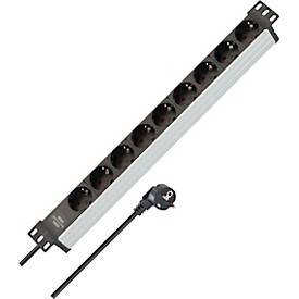 Brennenstuhl Alu-Line 19' Steckdosenleiste, 9-fach, Aluminium, 45° Anordnung, 2m Kabel, IP20, schwarz/silber
