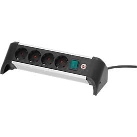 Brennenstuhl Alu-Office-Line 4-fach-Steckdosenleiste, 1,8 m Kabel, 4 Schutzkontaktsteckdosen, 45°-Anordnung, L 300 x B 90 x T 110 mm, alufarben/schwarz