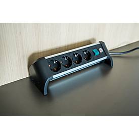 Brennenstuhl Alu-Office-Line 4-fach-Steckdosenleiste, 1,8 m Kabel, 4 Schutzkontaktsteckdosen, 45°-Anordnung, L 300 x B 90 x T 110 mm, alufarben/schwarz