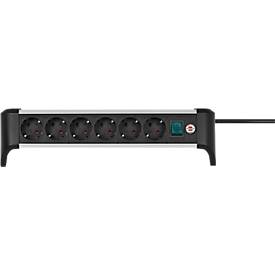 Brennenstuhl Alu-Office-Line 6-fach-Steckdosenleiste, 6 Schutzkontakt-Steckdosen, 45°-Anordnung, 3 m Kabel, L 385 x B 115 x T 105 mm, schwarz/silber