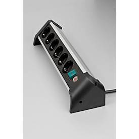 Brennenstuhl Alu-Office-Line 6-fach-Steckdosenleiste, 6 Schutzkontakt-Steckdosen, 45°-Anordnung, 3 m Kabel, L 385 x B 115 x T 105 mm, schwarz/silber