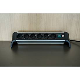 Brennenstuhl Alu-Office-Line 6-fach-Steckdosenleiste, 6 Schutzkontakt-Steckdosen, 45°-Anordnung, 3 m Kabel, L 385 x B 115 x T 105 mm, schwarz/silber