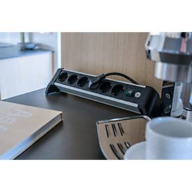 Brennenstuhl Alu-Office-Line 6-fach-Steckdosenleiste, 6 Schutzkontakt-Steckdosen, 45°-Anordnung, 3 m Kabel, L 385 x B 115 x T 105 mm, schwarz/silber