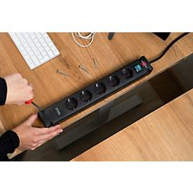 Brennenstuhl Bremounta 5-fach Steckdosenleiste, USB-C, 90° Anordnung, 3m Kabel, schwarz