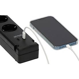 Brennenstuhl Bremounta 5-fach Steckdosenleiste, USB-C, 90° Anordnung, 3m Kabel, schwarz