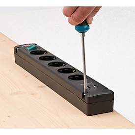 Brennenstuhl Bremounta Steckdosenleiste, 5-fach, 2 USB-Anschlüsse, 90°-Anordnung, 3 m Kabel, Sicherheitsschalter, L 80 x B 430 x T 70 mm, schwarz