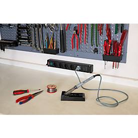 Brennenstuhl Bremounta Steckdosenleiste, 5-fach, 2 USB-Anschlüsse, 90°-Anordnung, 3 m Kabel, Sicherheitsschalter, L 80 x B 430 x T 70 mm, schwarz