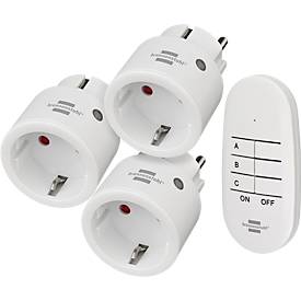 Brennenstuhl Comfort-Line Funkschalt-Set MINI 3+1, 3 Funksteckdosen, 1 Handsender, bis 2300 W, 25 m Reichweite, für den Innenbereich, erhöhter Berührungsschutz, B 148 x H 100 mm, weiß, inkl. Batterien