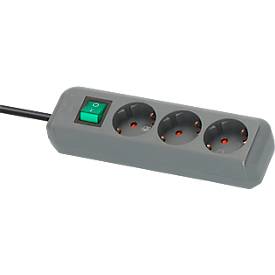 Brennenstuhl Eco-Line Steckdosenleiste, 3 Schutzkontaktsteckdosen, 45°-Anordnung, erhöhter Berührungsschutz, 1,5 m Kabellänge, L 215 x B 95 x T 60, silbergrau