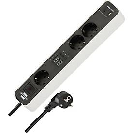 Brennenstuhl Ecolor Steckdosenleiste, 3-fach, USB A/C, Countdown Timer, 1,5m Kabel, 45° Anordnung, schwarz/weiß