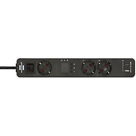 Brennenstuhl Ecolor Steckdosenleiste, 3-fach, USB A/C, Countdown Timer, 1,5m Kabel, 45° Anordnung, schwarz/weiß