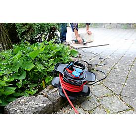 Brennenstuhl Gummi-Kabeltrommel X-Gum, 10 m, 2 Handgriffe, 3-fach spritzwassergeschützt, ölbeständiges RN-Kabel, IP44, blau/rot/schwarz