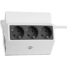 Brennenstuhl klemmbare Steckdosenleiste, 3 Schutzkontakt-Steckdosen, 45°-Anordnung, werkzeuglose Klemmvorrichtung, L 195 x B 105 x T 140 mm, anthrazit/weiß