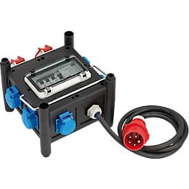 Brennenstuhl kompakter Gummi-Stromverteiler, 1x CEE 400 V/16 A Stecker, 2 x CEE 400 V/16 A Steckdosen, 5 x 230 V/16 A Schutzkontakt-Steckdosen, FI-Schutzschalter, temperaturbeständig -30°C bis +80°C, stabiler Metalltragegriff