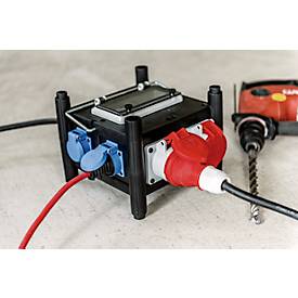 Brennenstuhl kompakter Gummi-Stromverteiler, 1x CEE 400 V/16 A Stecker, 2 x CEE 400 V/16 A Steckdosen, 5 x 230 V/16 A Schutzkontakt-Steckdosen, FI-Schutzschalter, temperaturbeständig -30°C bis +80°C, stabiler Metalltragegriff