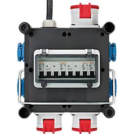 Brennenstuhl kompakter Gummi-Stromverteiler, 7-fach, 1 x CEE 400 V/32 A, 2 x CEE 400 V/16 A, 4 x 230 V/16 A Steckdosen, stabiler Metalltragegriff, temperaturbeständig von -30°C bis +80°C, IP44 spritzwassergeschützt