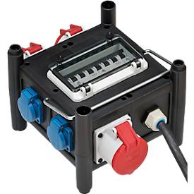 Brennenstuhl kompakter Gummi-Stromverteiler, 7-fach, 1 x CEE 400 V/32 A, 2 x CEE 400 V/16 A, 4 x 230 V/16 A Steckdosen, stabiler Metalltragegriff, temperaturbeständig von -30°C bis +80°C, IP44 spritzwassergeschützt