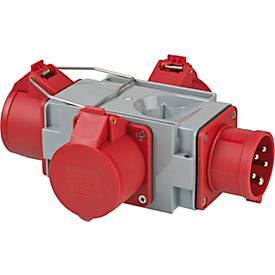 Brennenstuhl Kreuzverteiler CEE 400V/16A, 3 CEE Steckdosen, IP44, Kunststoff, Aufhängebügel, grau/rot