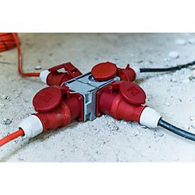 Brennenstuhl Kreuzverteiler CEE 400V/16A, 3 CEE Steckdosen, IP44, Kunststoff, Aufhängebügel, grau/rot