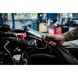 Brennenstuhl LED Akku-Werkstattleuchte WL 500 A, 520 lm, 3 Schaltstufen, Standfuß mit Magnet, drehbarer Haken, Li-Ion Akku, USB-Ladekabel, B 44 x H 300 x T 35 mm, orange/schwarz