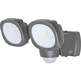 Brennenstuhl LED Außenstrahler LUFOS 420, OSRAM-LEDs, 180° Bewegungsmelder, Batteriebetrieb, 2x 240 lm, IP44, grau