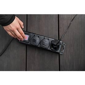 Brennenstuhl Outdoor Steckdosenleiste, 3-fach, mit Schalter, 2 m Kabel, selbstschließende Deckel, IP44, L 60 x B 340 x T 115 mm, schwarz