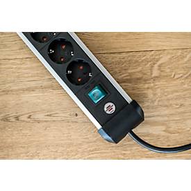 Brennenstuhl Premium-Alu-Line Steckdosenleiste, 12-fach, Aluminium, 3m Kabel, beleuchteter Sicherheitsschalter, 45°-Anordnung, schwarz/silber