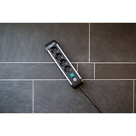 Brennenstuhl Premium-Alu-Line Steckdosenleiste, 4-fach, Aluminium, 1,8m Kabel, beleuchteter Sicherheitsschalter, 45°-Anordnung, schwarz/silber
