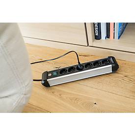 Brennenstuhl Premium-Alu-Line Steckdosenleiste, 6-fach, Aluminium, 3m Kabel, beleuchteter Sicherheitsschalter, 45°-Anordnung, schwarz/silber