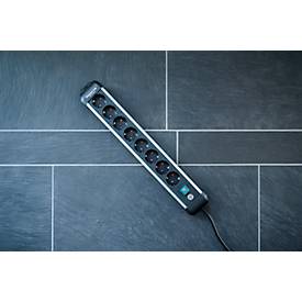 Brennenstuhl Premium-Alu-Line Steckdosenleiste, 8-fach, Aluminium, 3m Kabel, beleuchteter Sicherheitsschalter, 45°-Anordnung, schwarz/silber