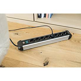 Brennenstuhl Premium-Alu-Line Steckdosenleiste, 8-fach, Aluminium, 3m Kabel, beleuchteter Sicherheitsschalter, 45°-Anordnung, schwarz/silber