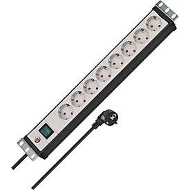 Brennenstuhl Premium-Line 19' Steckdosenleiste, 8-fach, 45°-Anordnung, 3m Kabel, Sicherheitsschalter, IP20, Spezial-Kunststoff
