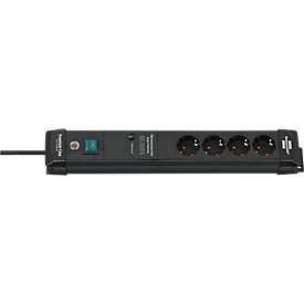 Brennenstuhl Premium-Line 4er-Steckdosenleiste, 1,8 m Kabel, 60.000A Überspannungsschutz, Sicherheitsschalter, L 448 x B 60 x T 120 mm, schwarz