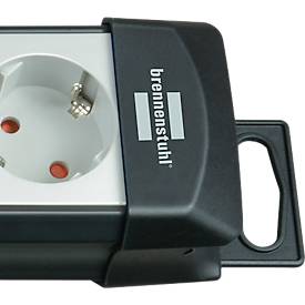 Brennenstuhl Premium-Line Mehrfach-Steckdosenleiste, 6-fach, Aufhängevorrichtung, beleuchteter Sicherheitsschalter, 45°-Anordnung, lichtgrau/schwarz 