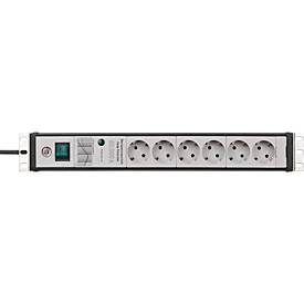 Brennenstuhl Premium-Line Überspannungsschutz-Steckdosenleiste, 6-fach, 19'-Format, 3 m Kabel, beleuchteter Schalter, IP20, grau/schwarz