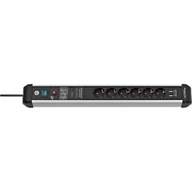 Brennenstuhl Premium-Protect-Line 6-fach Steckdosenleiste, 3 m Kabel, 60.000A Überspannungsschutz, 2 USB-Ports, eloxiert